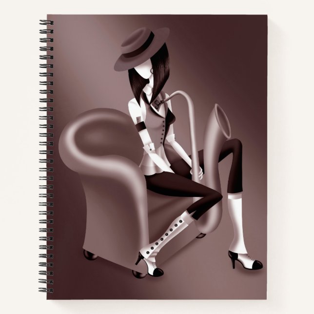 Lady Saxophonist - Jazz-Inspired Notebook (Front)