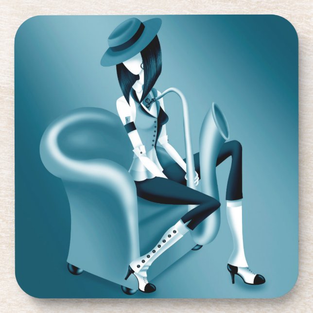 Lady Saxophonist - Jazz-Inspired Plastic Coaster  (Front)