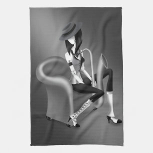 Lady saxophonist - Jazz-Inspired Tea Towel