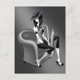 Lady Saxophonist Postcard with Vintage  Flair