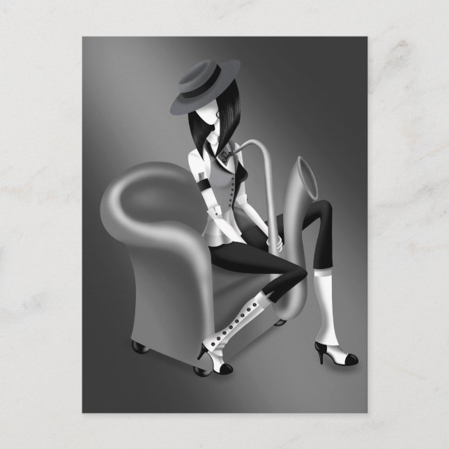 Lady Saxophonist Postcard with Vintage  Flair (Front)