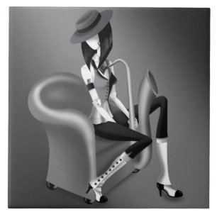 Lady Saxophoniste - Carreau Décoratif Inspiré du J