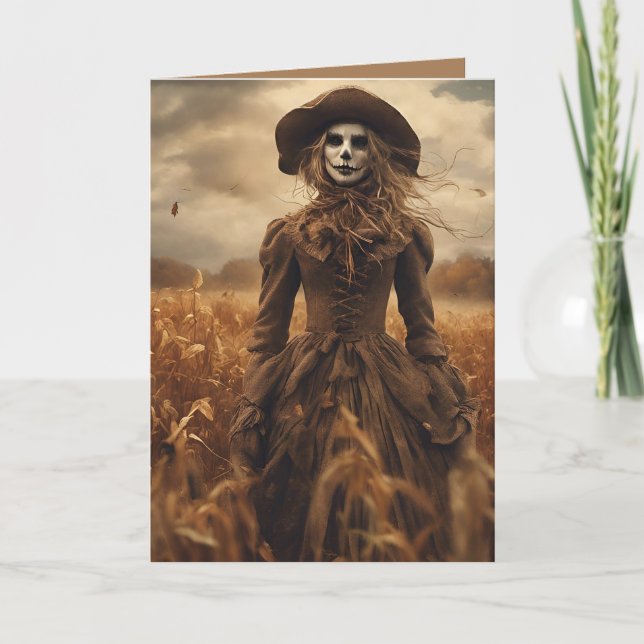 Lady Scarecrow Halloween Holiday Card (Front)