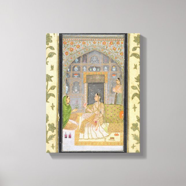 Lady seated in a Pavilion with attendants, from th Canvas Print (Front)