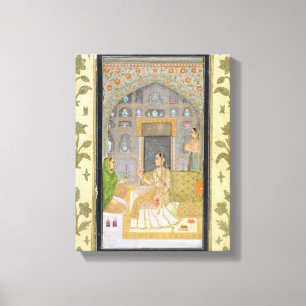 Lady seated in a Pavilion with attendants, from th Canvas Print