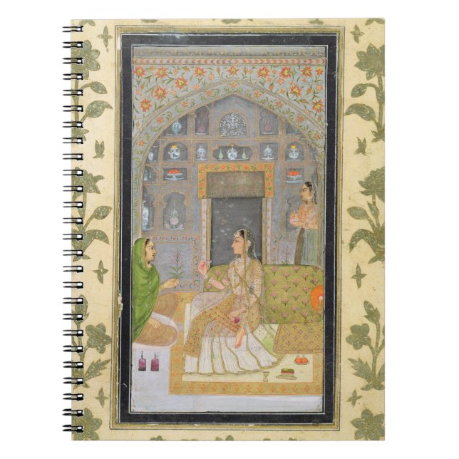 Lady seated in a Pavilion with attendants, from th Notebook (Front)