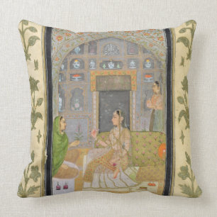 Lady seated in a Pavilion with attendants, from th Throw Pillow