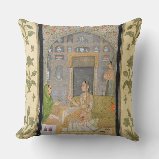 Lady seated in a Pavilion with attendants, from th Throw Pillow (Front)