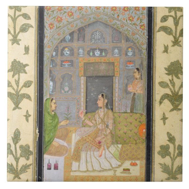 Lady seated in a Pavilion with attendants, from th Tile (Front)