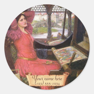Lady Shalott Waterhouse Pre-Raphaelite Bookplate Classic Round Sticker