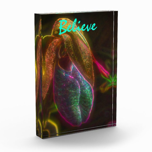 Lady Slipper Believe Inspirational Words Photo Block (Left)