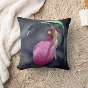 Lady Slipper Flower Black And White Partial Colour Throw Pillow
