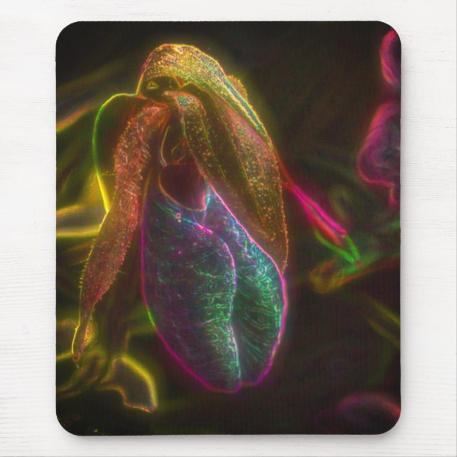 Lady Slipper Orchid Abstract Flower Art Mouse Pad (Front)