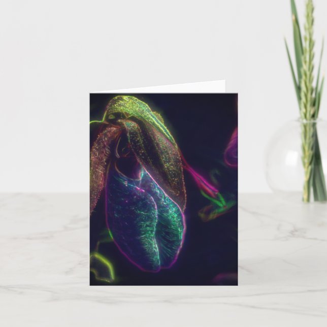 Lady Slipper Orchid Abstract Flower Art  Note Card (Front)