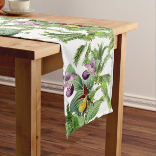 Lady Slipper Orchid Flower Palm Frond Table Runner
