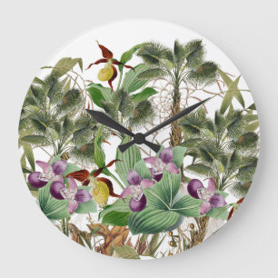 Lady Slipper Orchid Flower Palms Wall Wall Clock