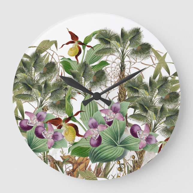 Lady Slipper Orchid Flower Palms Wall Wall Clock (Front)
