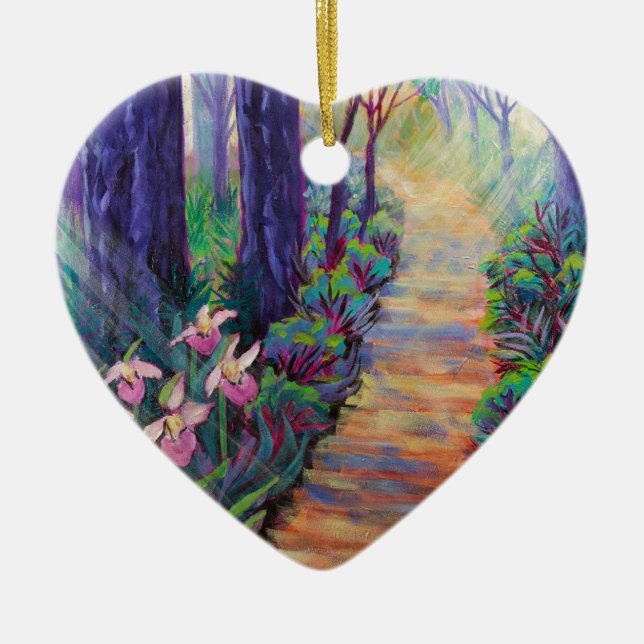 Lady Slippers on the Path Ceramic Ornament (Front)