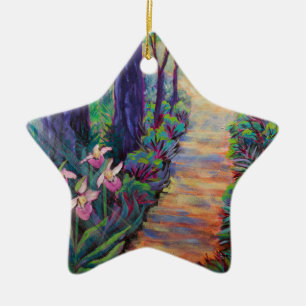 Lady Slippers on the Path Ceramic Ornament