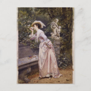 Lady Smelling Roses Postcard