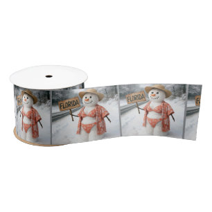 Lady Snowman Hitchhiking with a Florida Sign Satin Ribbon