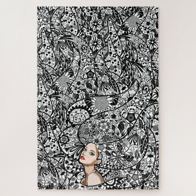 Lady Spring Puzzle - Flowers Hair Girl - Painting (Vertical)