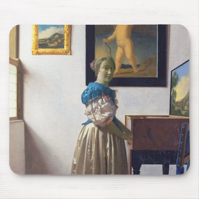 Lady Standing at a Virginal, Johannes Vermeer Mouse Pad (Front)