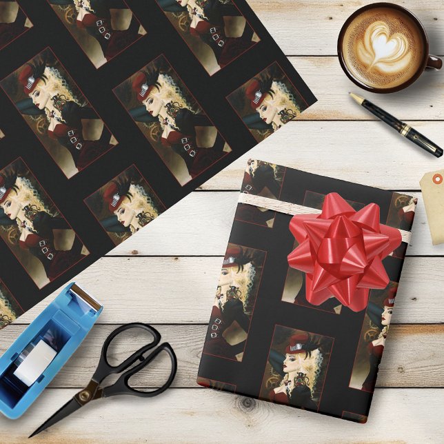Lady Steampunk Victorian Red Wrapping Paper (Creator Uploaded)