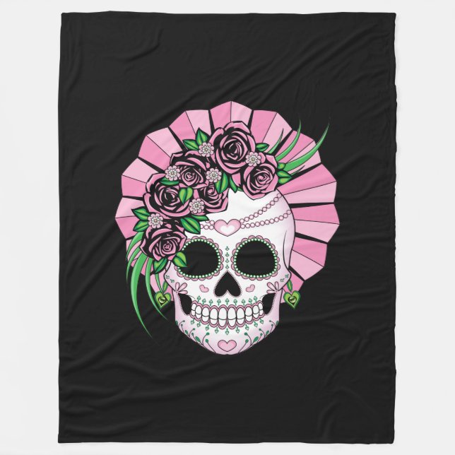 Lady Sugar Skull Fleece Blanket (Front)