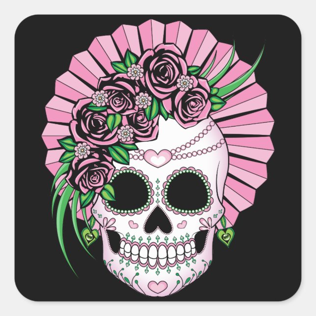 Lady Sugar Skull Square Sticker (Front)