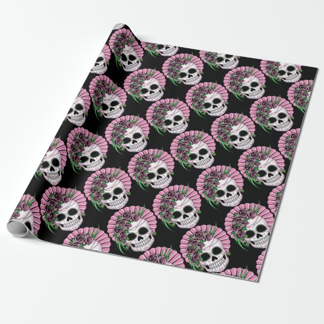 Lady Sugar Skull Wrapping Paper (Unrolled)