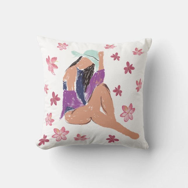 Lady Summer Mood Throw Pillow (Front)