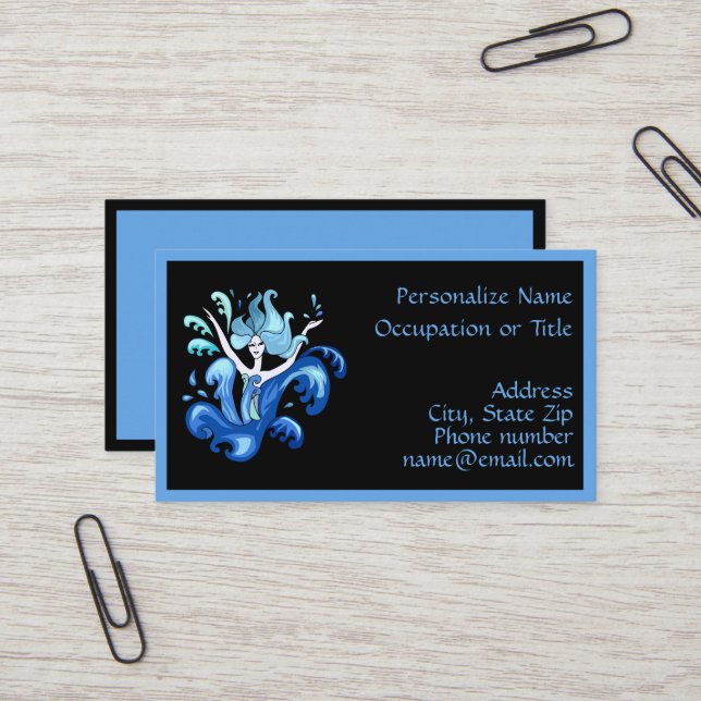 Lady Surrounded by Splashing Water Illustration Business Card (Front/Back In Situ)