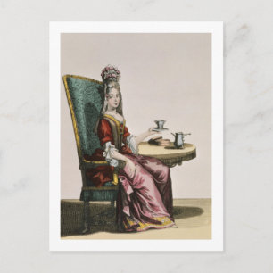 Lady Taking Coffee, fashion plate, c.1695 (engravi Postcard