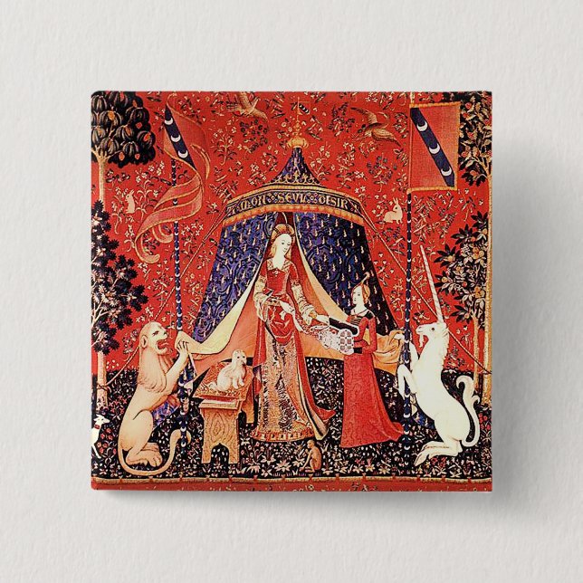 "Lady & the Unicorn" 2 Inch Square Button (Front)