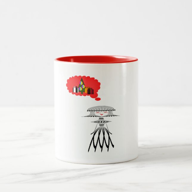 LADY THINKING ABOUT CHRISTMAS Two-Tone COFFEE MUG (Center)