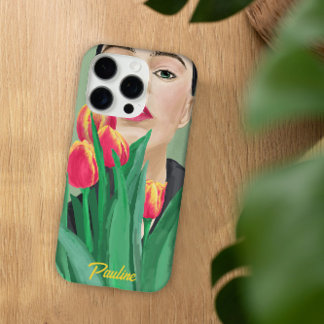 Lady & Tulip Green Orange Modern Graphic Painting iPhone 16 Pro Case
