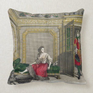 Lady undressing for the bath, published c.1688-90 throw pillow