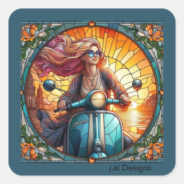 Lady Vespa Square Sticker (Front)