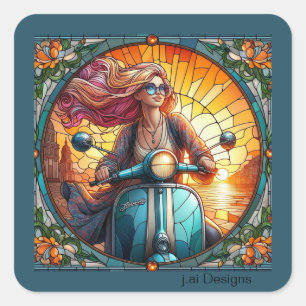 Lady Vespa Square Sticker