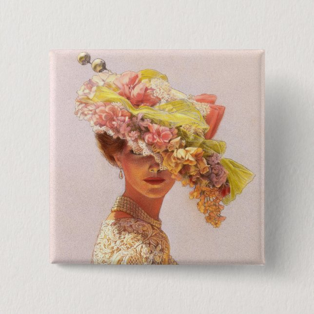 Lady Victoria 2 Inch Square Button (Front)