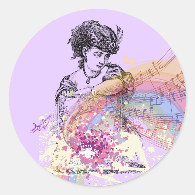 Lady Victorienne Jolie Violet Petits Stickers Rond (Devant)