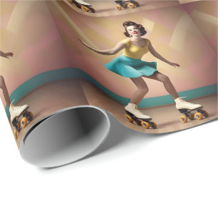 Lady Vintage Retro Roller Skating,  Wrapping Paper