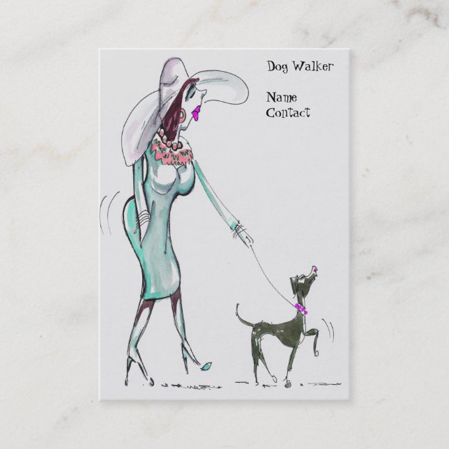Lady Walking Dog Jubby Business Cards (Front)