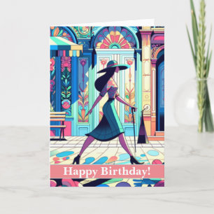 Lady Walking - Happy Birthday Card