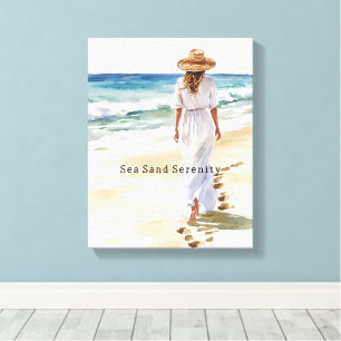 Lady Walking on the Beach Canvas Print