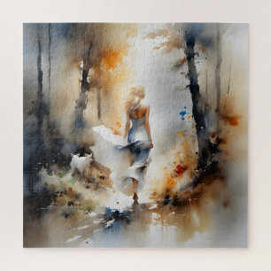 Lady Walking Through A Forest Jigsaw Puzzle