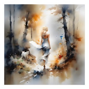 Lady Walking Through A Forest Photo Print