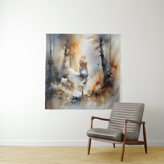 Lady Walking Through A Forest Tapestry (In Situ)