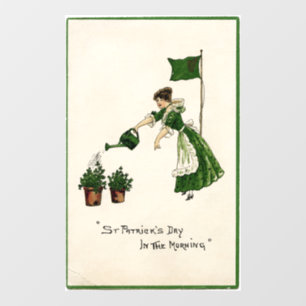 Lady Watering Shamrocks Window Cling